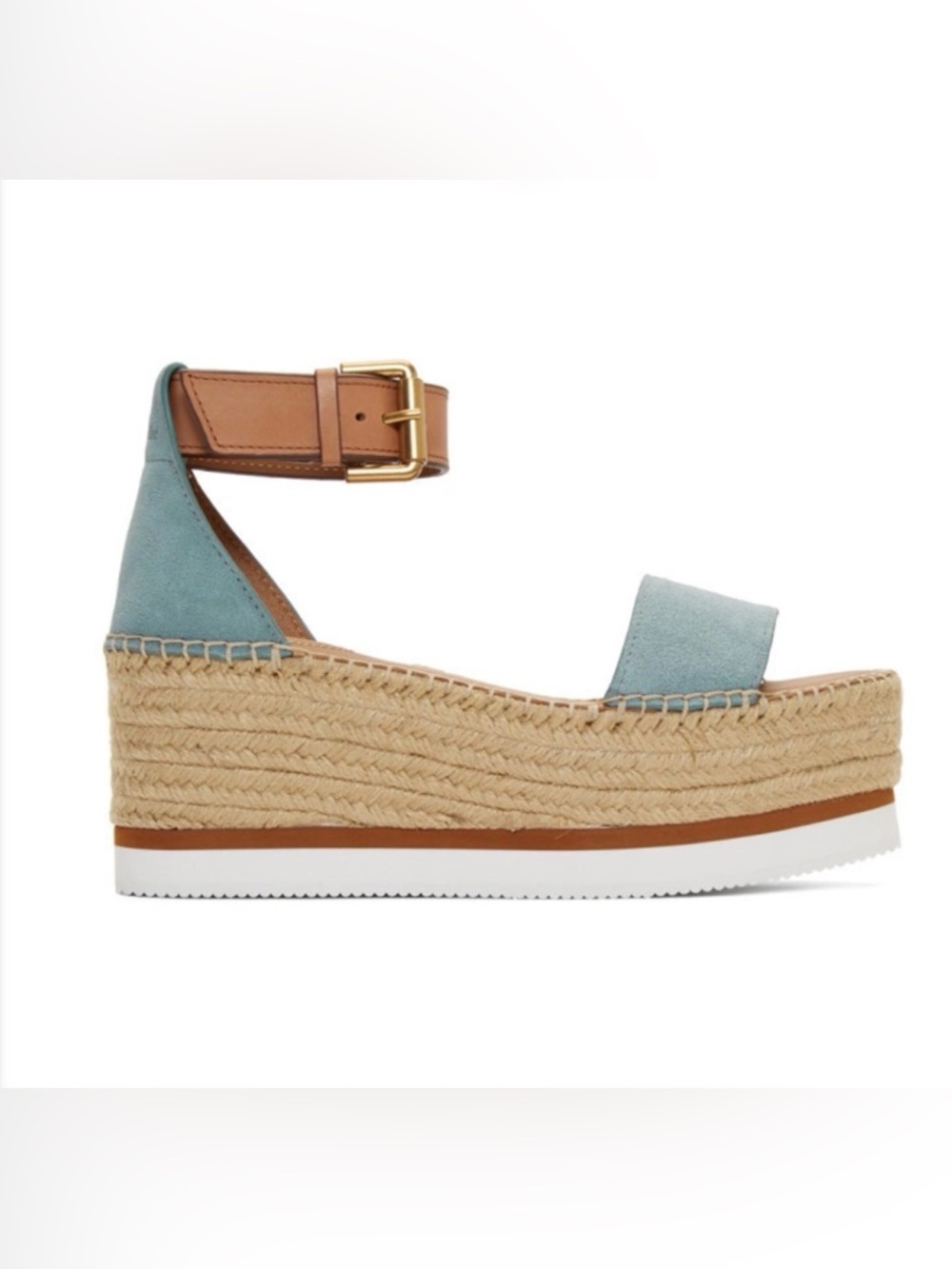 See By Chloé Light Blue Suede Espadrille Platform Sandal 6